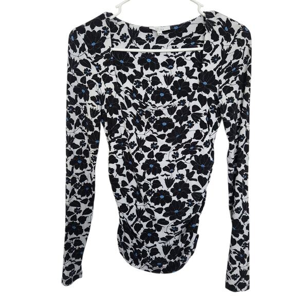 REISS Square Neck Floral Ruched Long Sleeve Top S Cottagecore Fairy Farmhouse - Picture 1 of 9